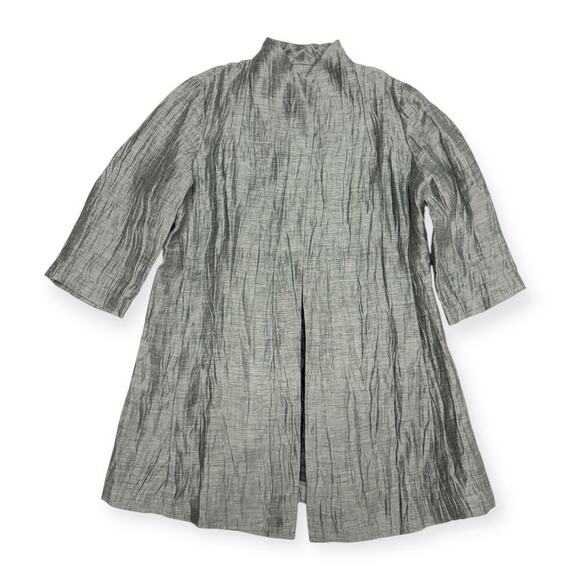 Eileen Fisher Petite Gray Crinkle Linen Open Front Jacket size Small - Picture 7 of 8